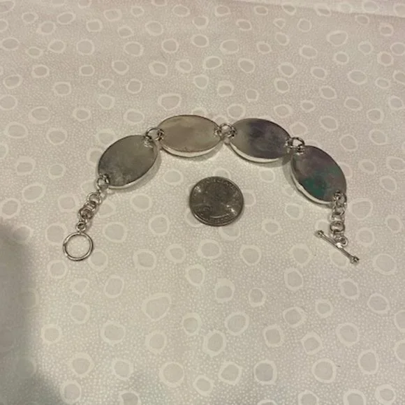 VTG 925 Silver Black Onyx Oval Stones Toggle BRACELET - Picture 6 of 7